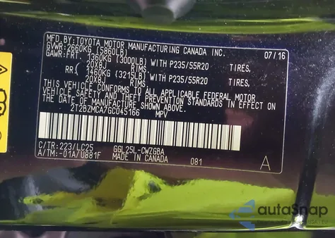 2016 Lexus Rx 350 F Sport from USA, damaged, VIN 2T2BZMCA7GC045166